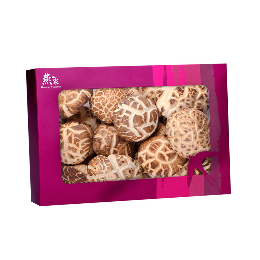 花菇含豐富蛋白質、氨基酸、脂肪、粗纖維、30多種酶、葡萄糖、維生素A、維生素B1、維生素B2、尼克酸、鐵、磷、鈣等成分，可提高人體免疫力，預防壞細胞生長。長期食用能促進新陳代謝、幫助消化及促進腸道蠕動，排走體內廢物，平衡膽固醇，預防心血管及肝臟疾病。  燕之家選用廣東省北部及福建一帶原木花菇，是由日本移植的菇種，由天然樹木培植而成，是質量最高的中國花菇，質素可媲美日本花菇，菇蓋表面像雪花或菊花瓣，紋理顯得自然，菇味濃郁，而且爽身，色澤均勻，營養豐富，送禮自用皆宜。